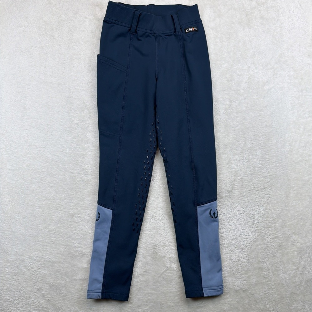 Kerrits Kids Riding Breeches Navy Blue Knee Patch Equestrian Pants Youth Small